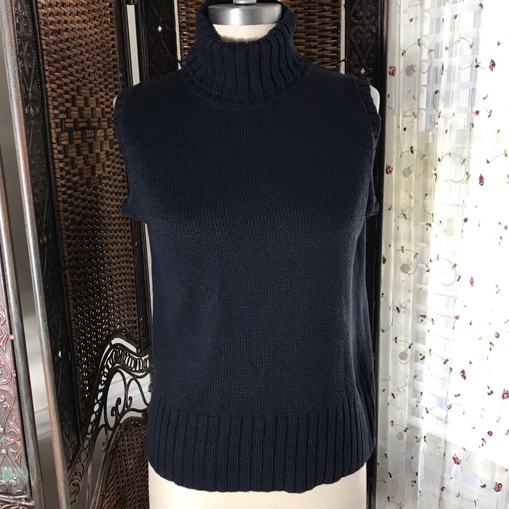 Sleeveless Navy Turtleneck Sweater - Women